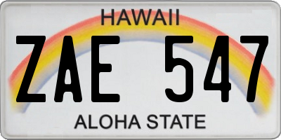 HI license plate ZAE547