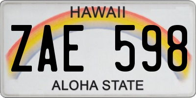 HI license plate ZAE598