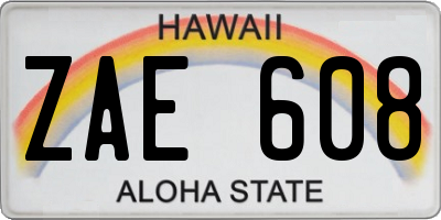 HI license plate ZAE608