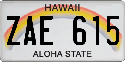 HI license plate ZAE615