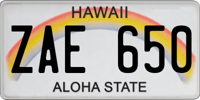 HI license plate ZAE650