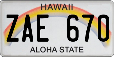 HI license plate ZAE670