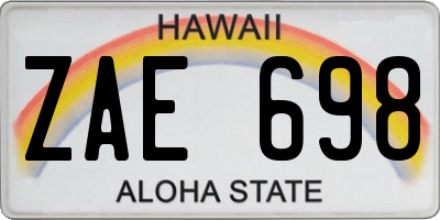 HI license plate ZAE698