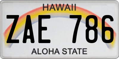 HI license plate ZAE786
