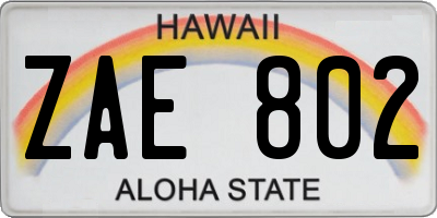 HI license plate ZAE802