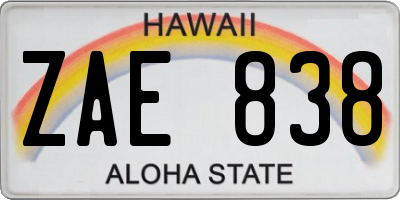 HI license plate ZAE838