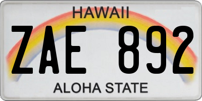 HI license plate ZAE892