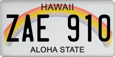 HI license plate ZAE910