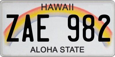 HI license plate ZAE982
