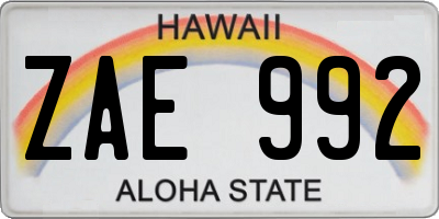 HI license plate ZAE992