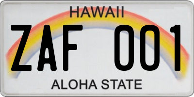 HI license plate ZAF001