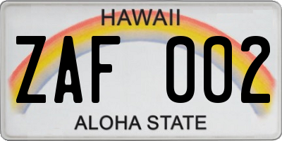 HI license plate ZAF002