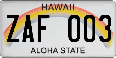 HI license plate ZAF003