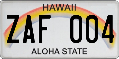 HI license plate ZAF004