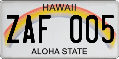 HI license plate ZAF005