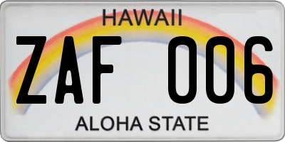 HI license plate ZAF006