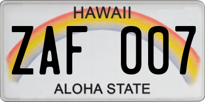 HI license plate ZAF007
