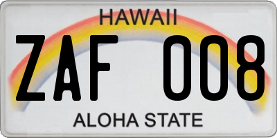 HI license plate ZAF008