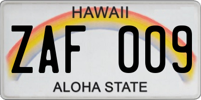 HI license plate ZAF009