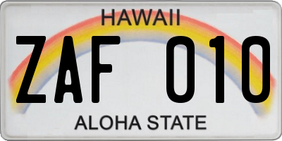 HI license plate ZAF010