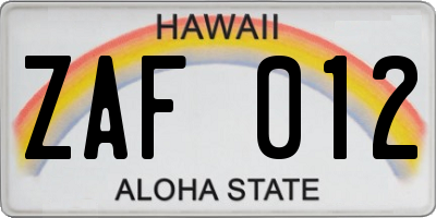 HI license plate ZAF012