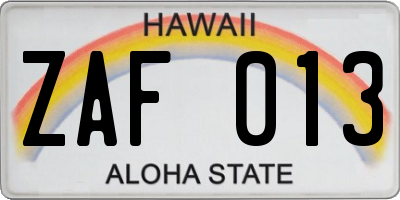 HI license plate ZAF013