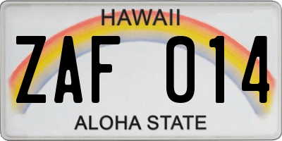 HI license plate ZAF014