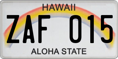 HI license plate ZAF015