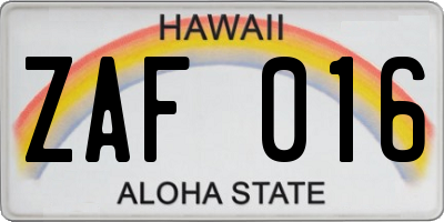 HI license plate ZAF016