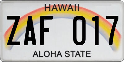 HI license plate ZAF017