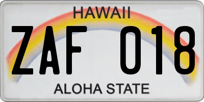 HI license plate ZAF018