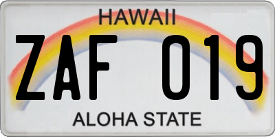 HI license plate ZAF019
