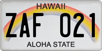 HI license plate ZAF021