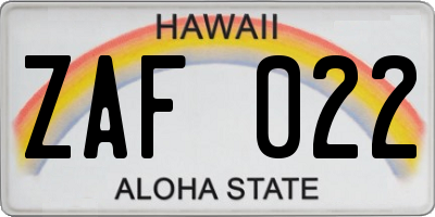 HI license plate ZAF022