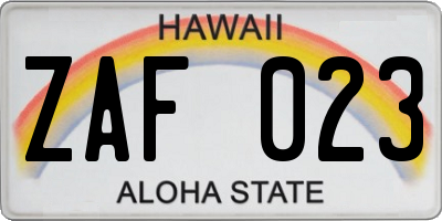 HI license plate ZAF023