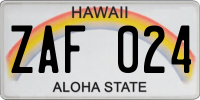 HI license plate ZAF024