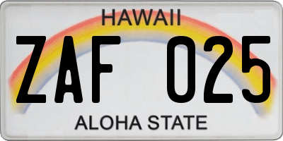 HI license plate ZAF025