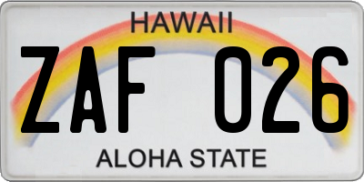 HI license plate ZAF026