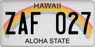 HI license plate ZAF027