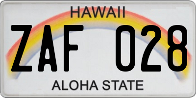 HI license plate ZAF028