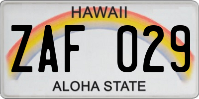 HI license plate ZAF029