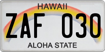 HI license plate ZAF030