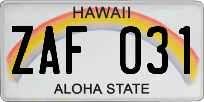 HI license plate ZAF031