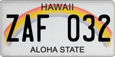 HI license plate ZAF032