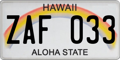 HI license plate ZAF033