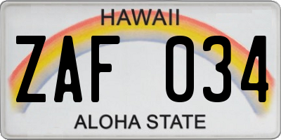 HI license plate ZAF034