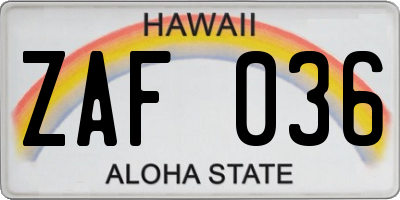 HI license plate ZAF036