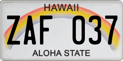 HI license plate ZAF037