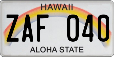 HI license plate ZAF040
