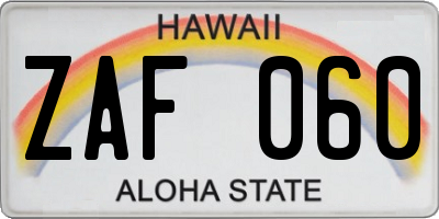 HI license plate ZAF060